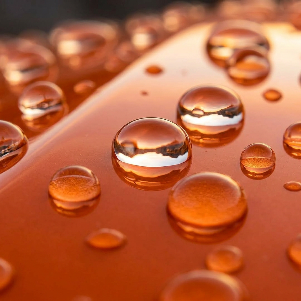Water beading on red