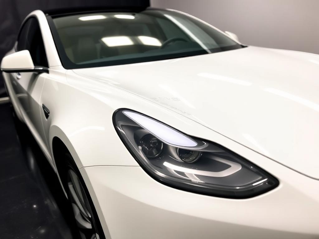 Pearl white Tesla with ceramic coating
