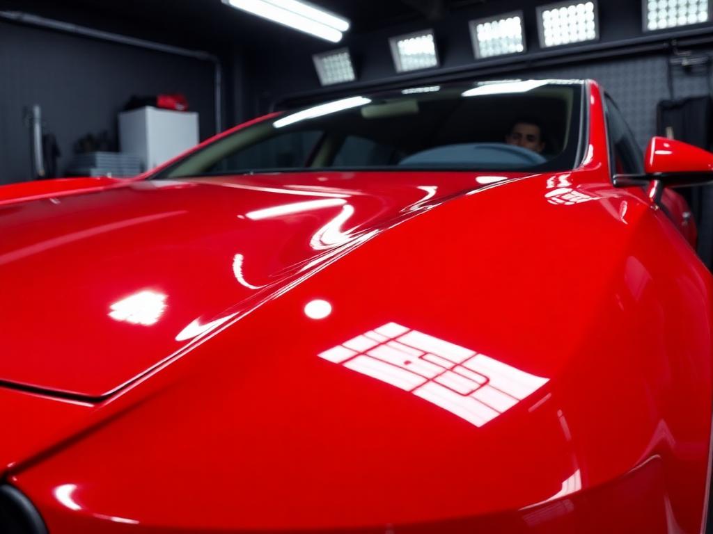 Red Tesla after paint correction